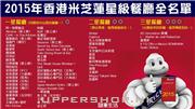 2015香港米芝蓮星級餐廳全名單